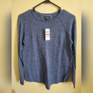 Karen Scott Women's Heathered Blue Crew Neck Sweater